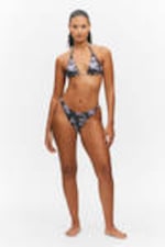 Black Newspaper/Blue Flame - Printed Brazilian Cut Bikini Bottoms - 0