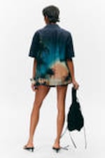 Dark Blue - Palm Fiction - Oversized Short-Sleeved Cotton Poplin Shirt - 3