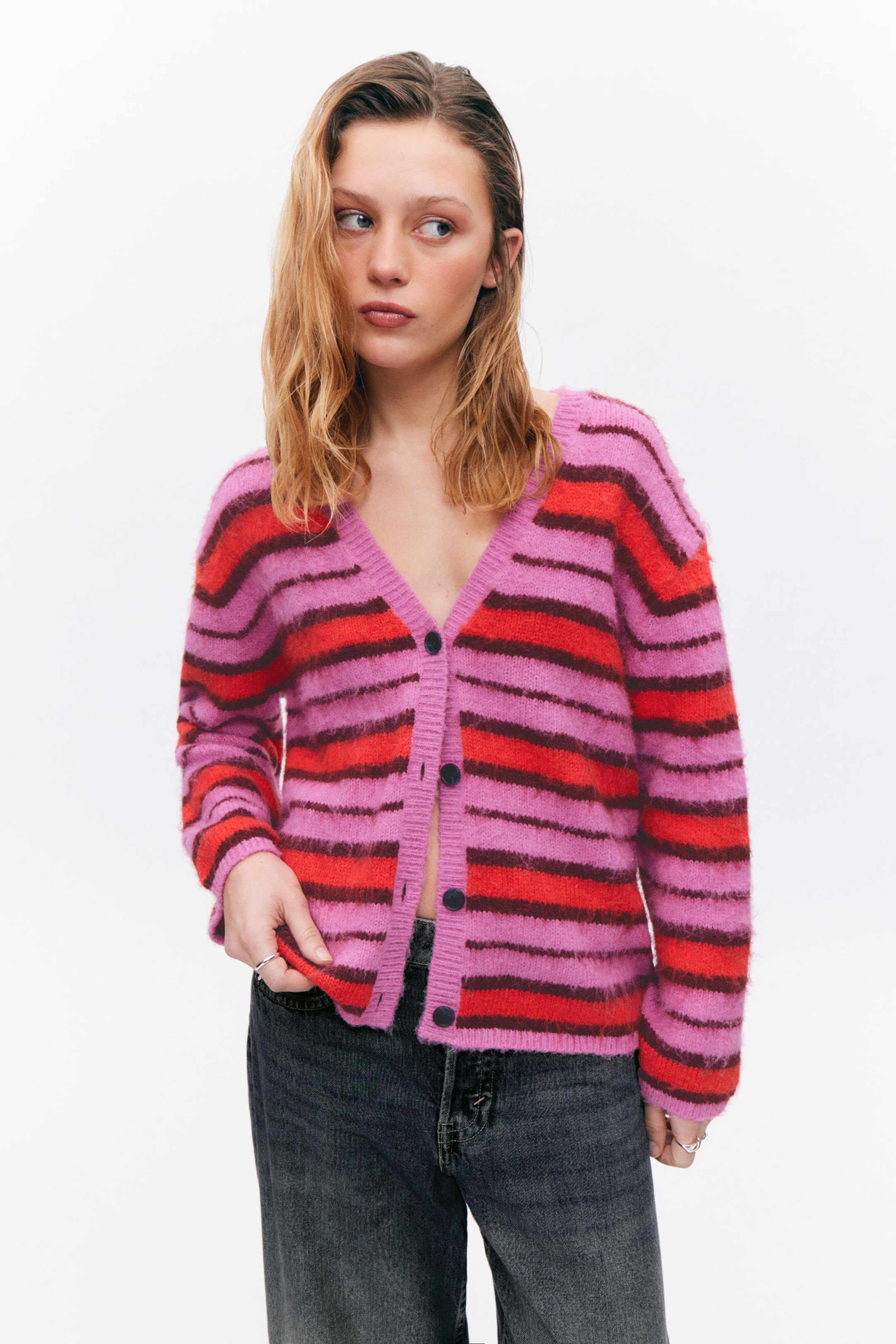 #A96BA3 - Fluffy knit cardigan - 1