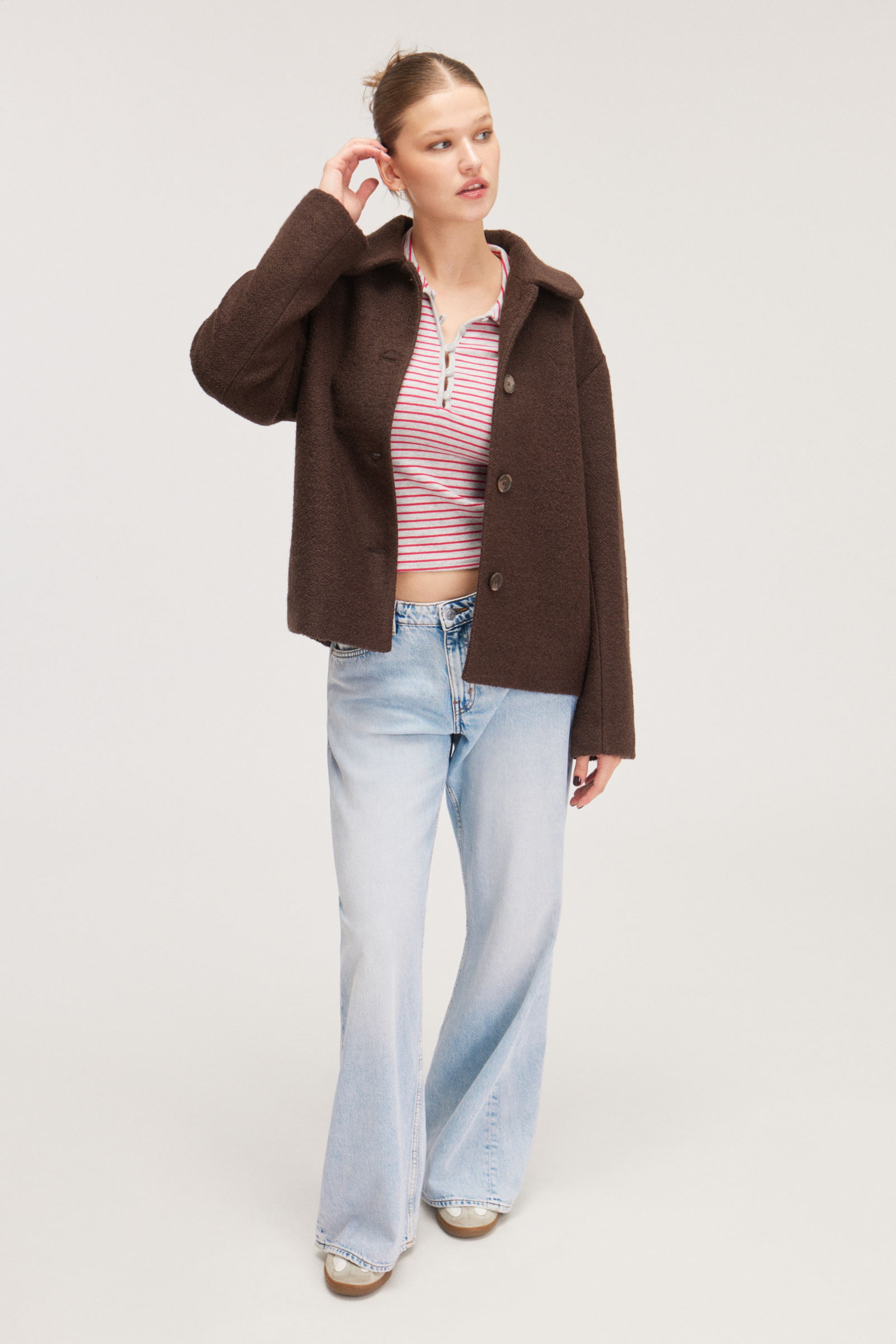 Dark Brown - Single-breasted Wool Blend Jacket - 0
