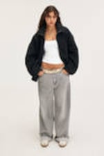 Black - Loose Fleece Zip Jacket - 0