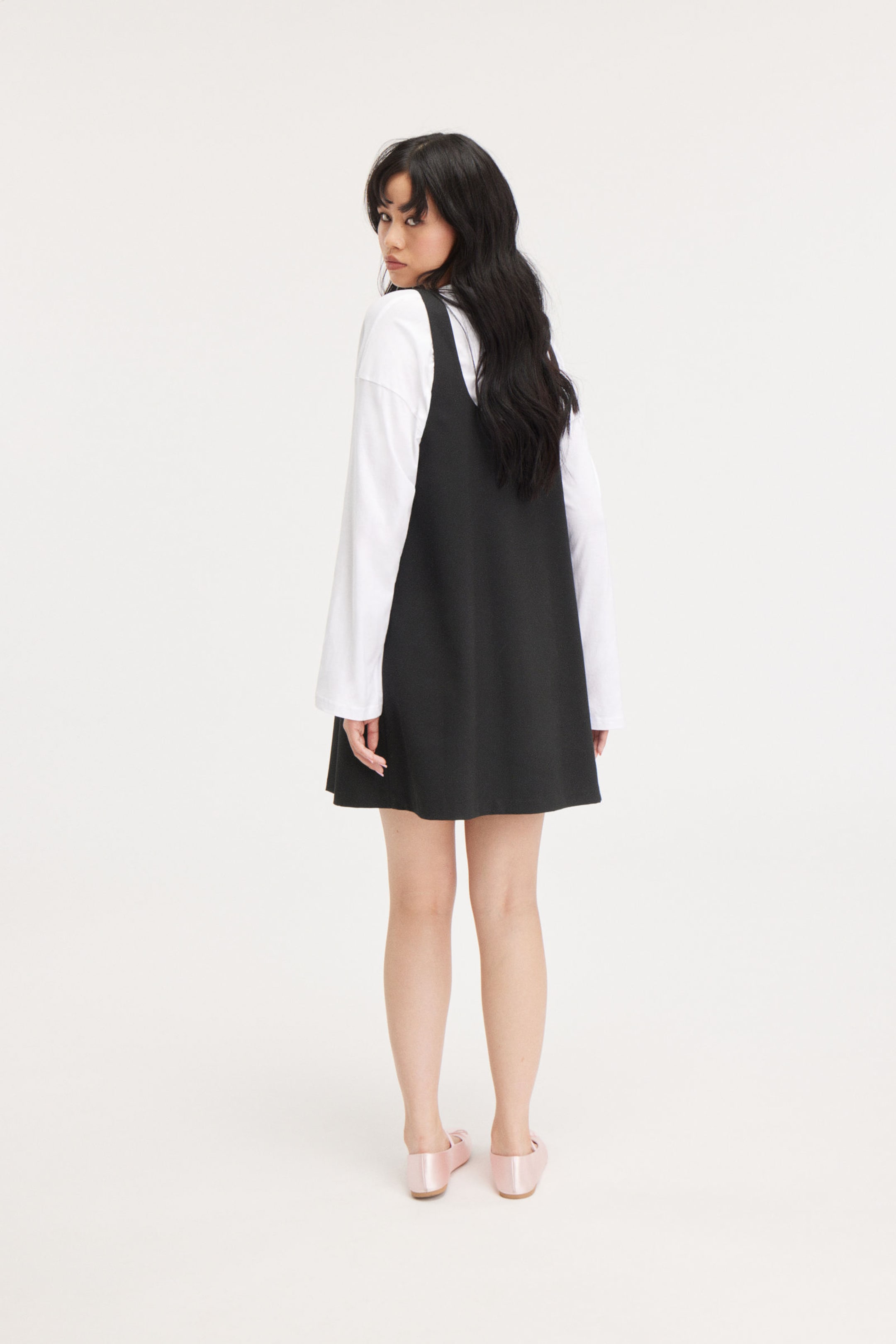 Black - Mini Pinafore Dress - 2
