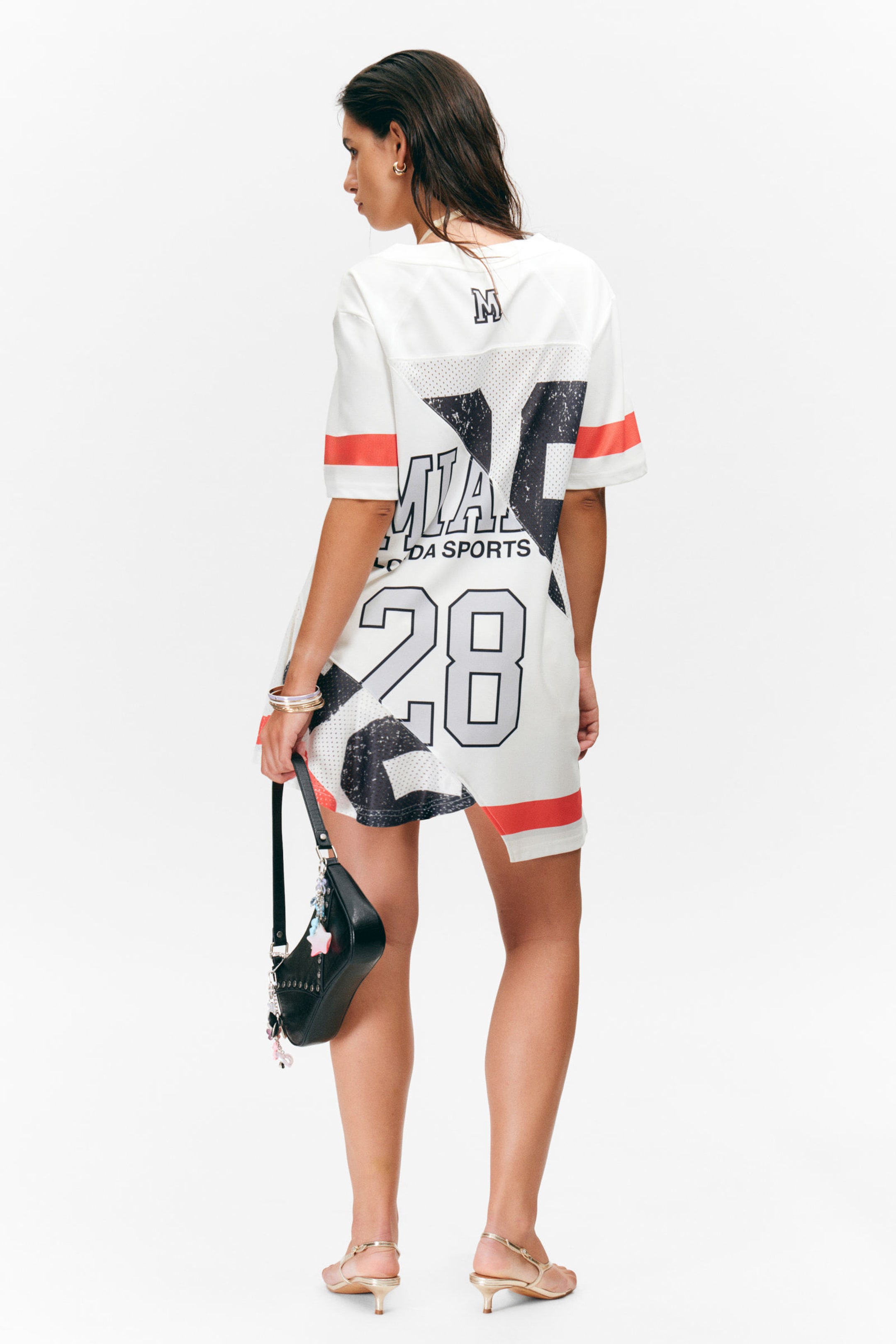 Miami Print - Asymmetric Mesh Varsity Mini Dress - 3