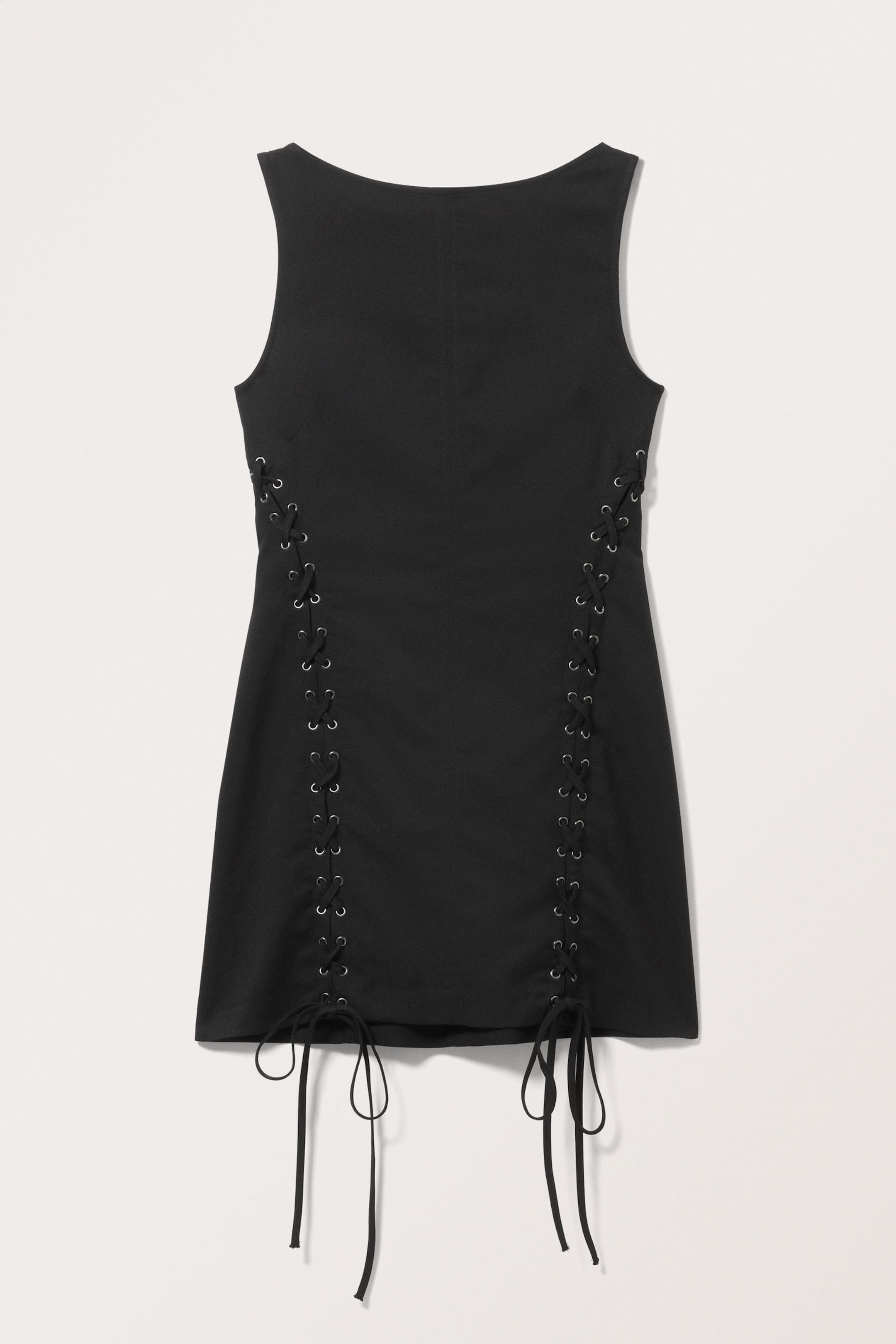 Black - Sleeveless Lace-Up Mini Dress - 3
