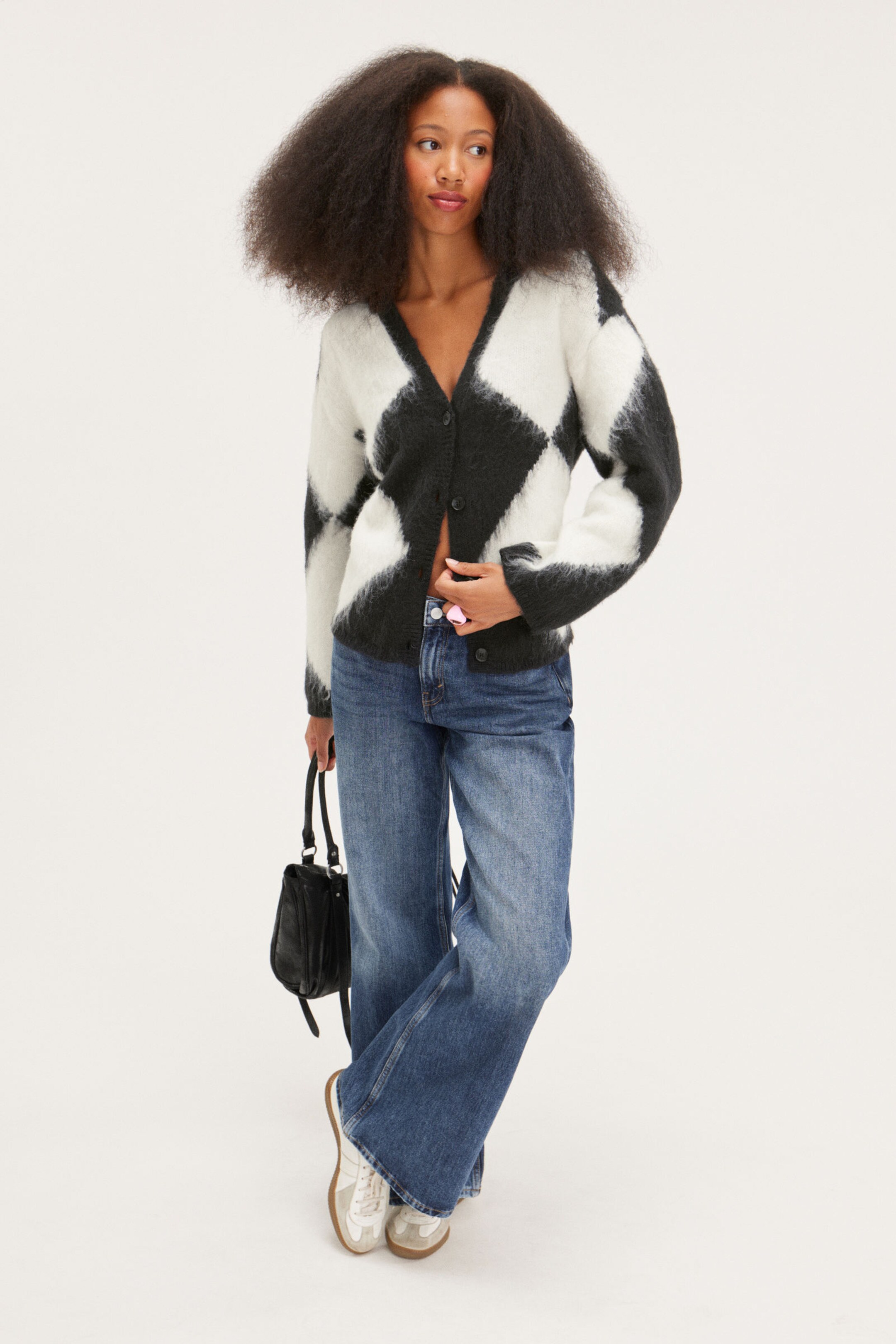 Black White - Fluffy knit cardigan - 1