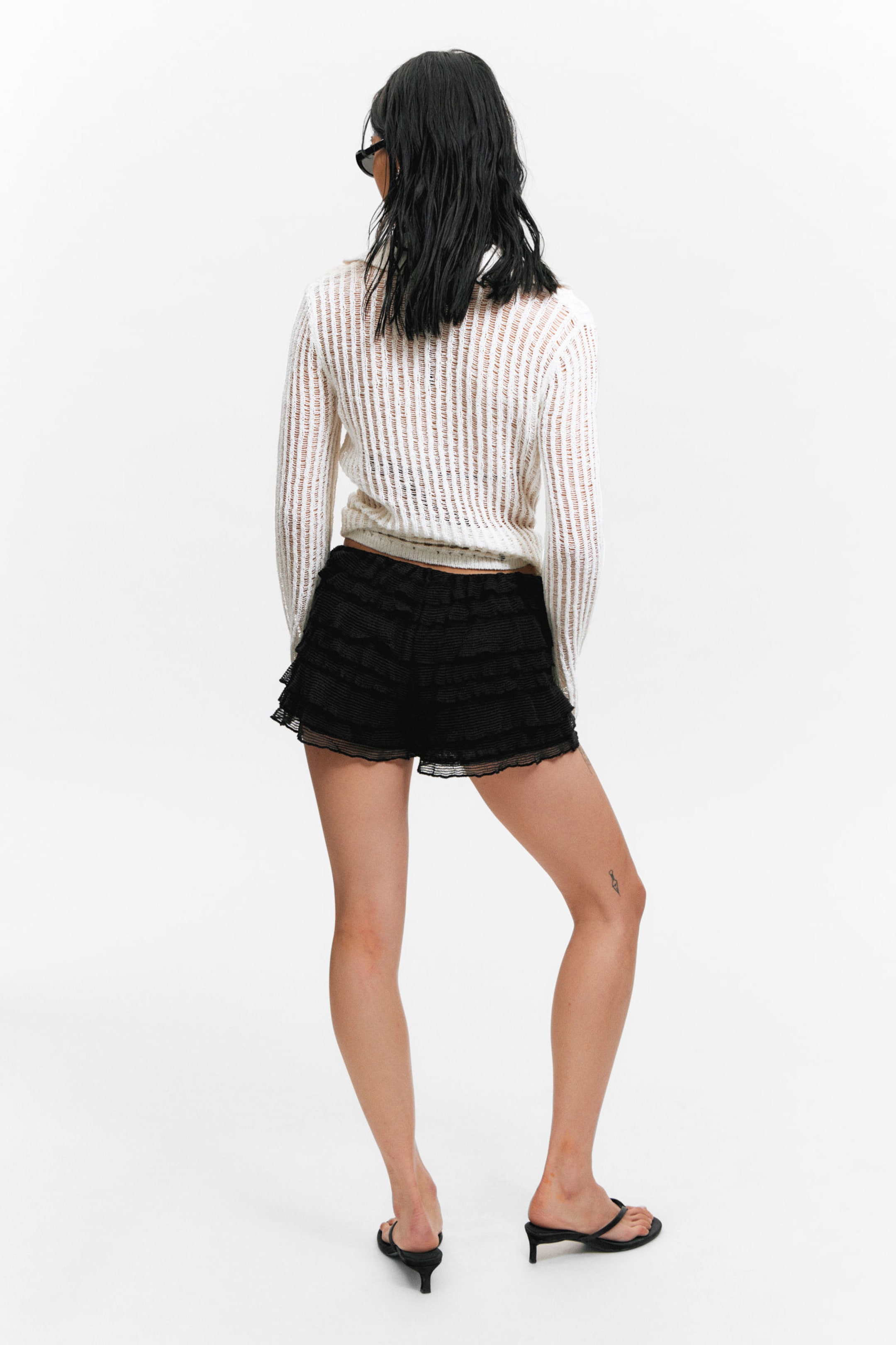 Black - Frilled Lace Mini Shorts - 3