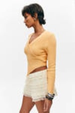 Yellow - Knitted Wrap-shaped Asymmetric V-neck Sweater - 2