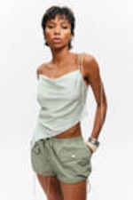 Light Khaki Green - Drawstring Mini Cargo Shorts - 1