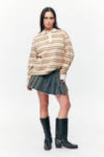 Striped Beige - Long Sleeve Rugby Polo Top - 0
