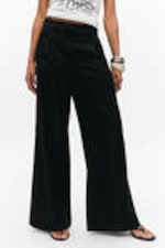 Black - Pleated High Waist Wide Leg Suiting Trousers - 1