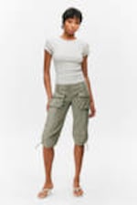 Khaki Green - Ultra-Low Rise Cargo Capri Trousers - 0