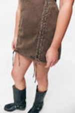 Washed Dark Brown - Sleeveless Lace-Up Mini Dress - 3