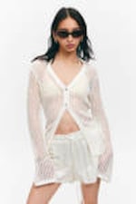 Dusty White - Open-Knit V-neck Cardigan - 0