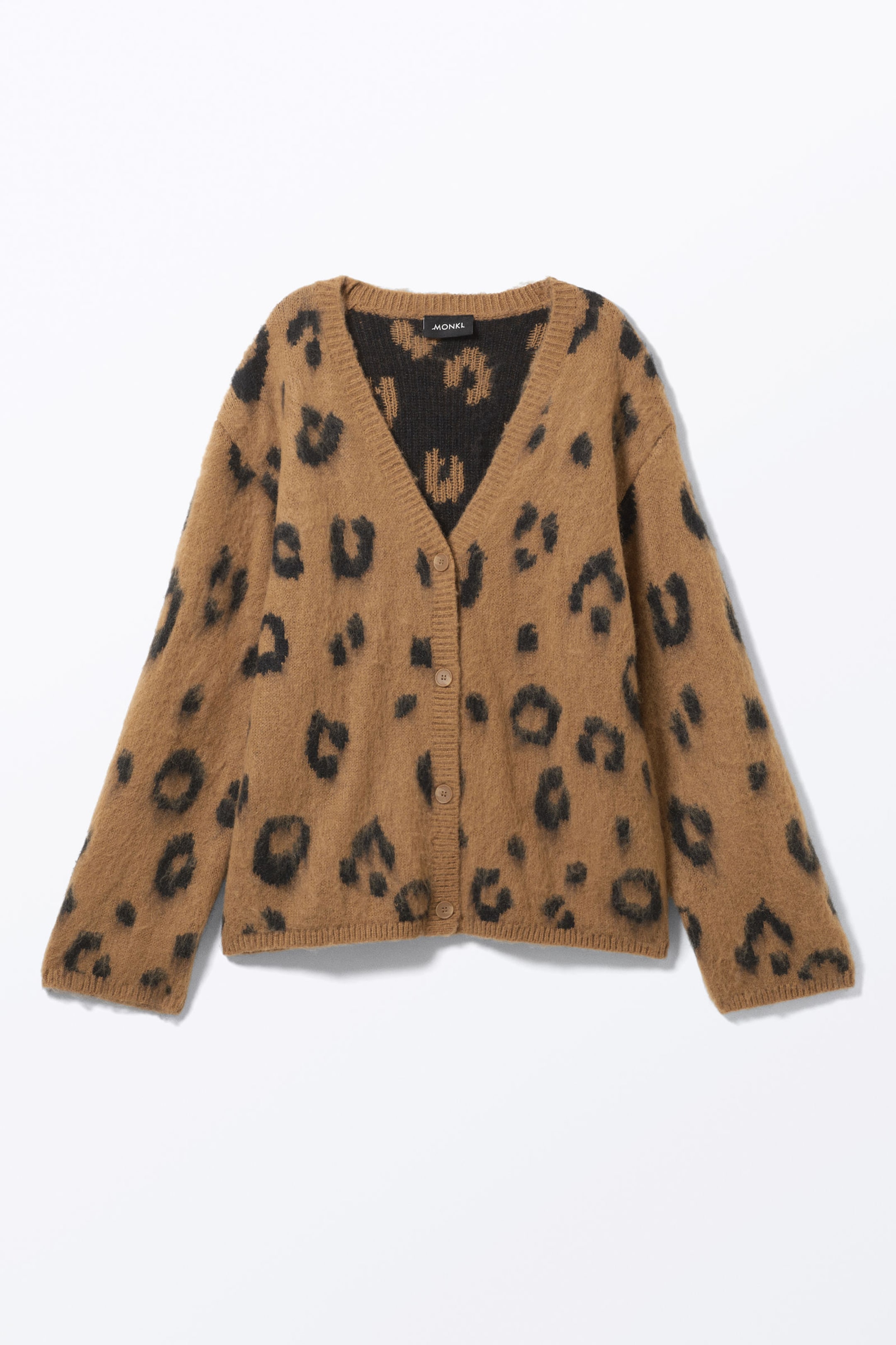 Brown - Leopard - Fluffy knit cardigan - 3