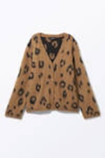 Brown - Leopard - Fluffy knit cardigan - 3