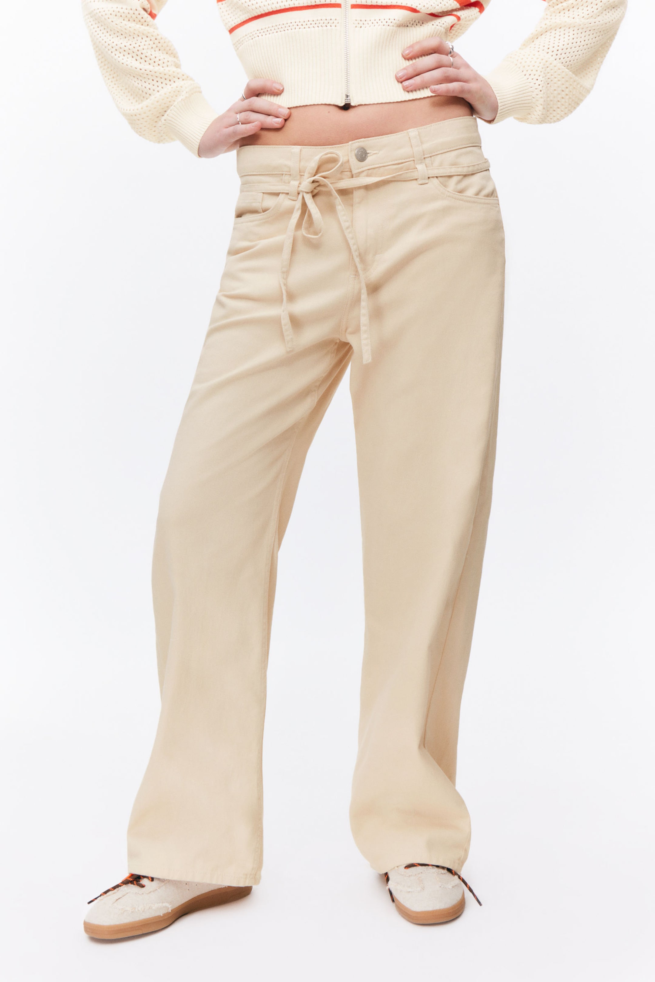 #D9D1BD - Relaxte keperstof broek met lage taille - 2