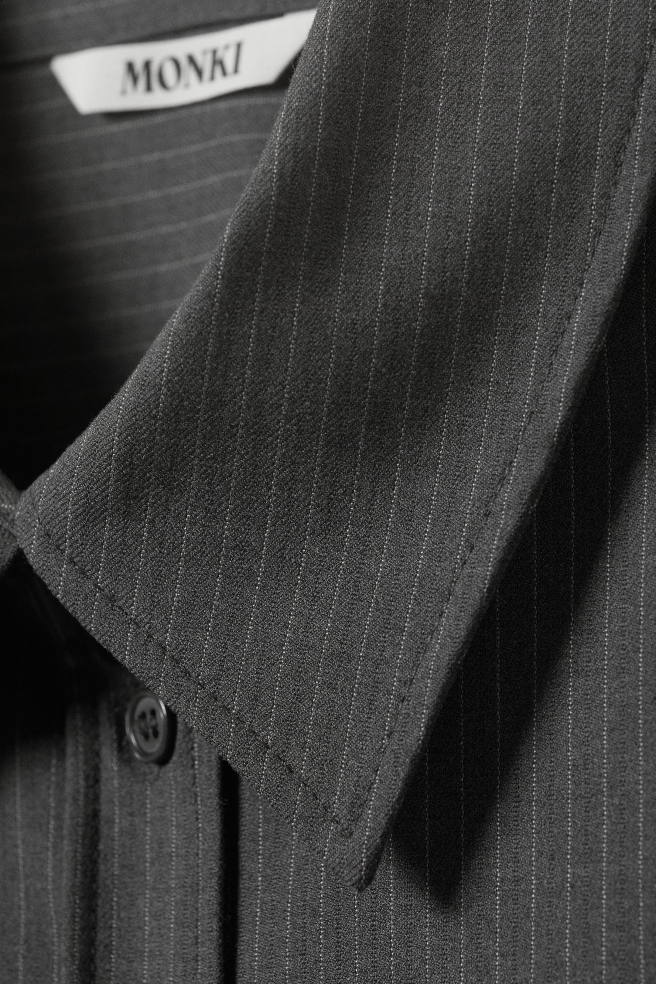 Pinstriped Dark Grey - Long-Sleeved Oversized Poplin Shirt - 4
