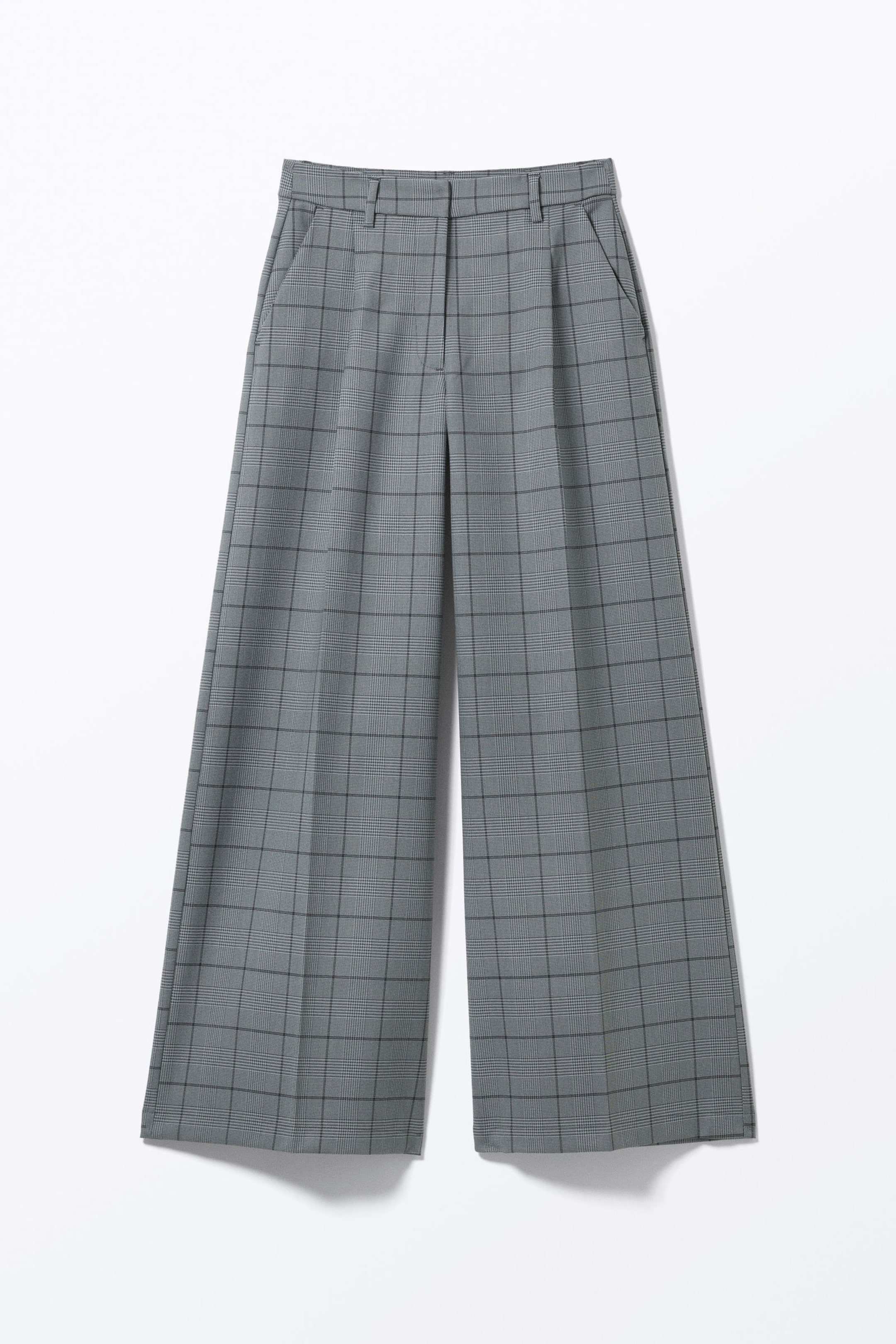 Checked Grey - Pleated High Waist Wide Leg Suiting Trousers - 3