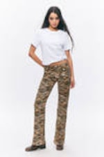 Tiger Striped - Low Waisted Bootcut Twill Trousers - 0