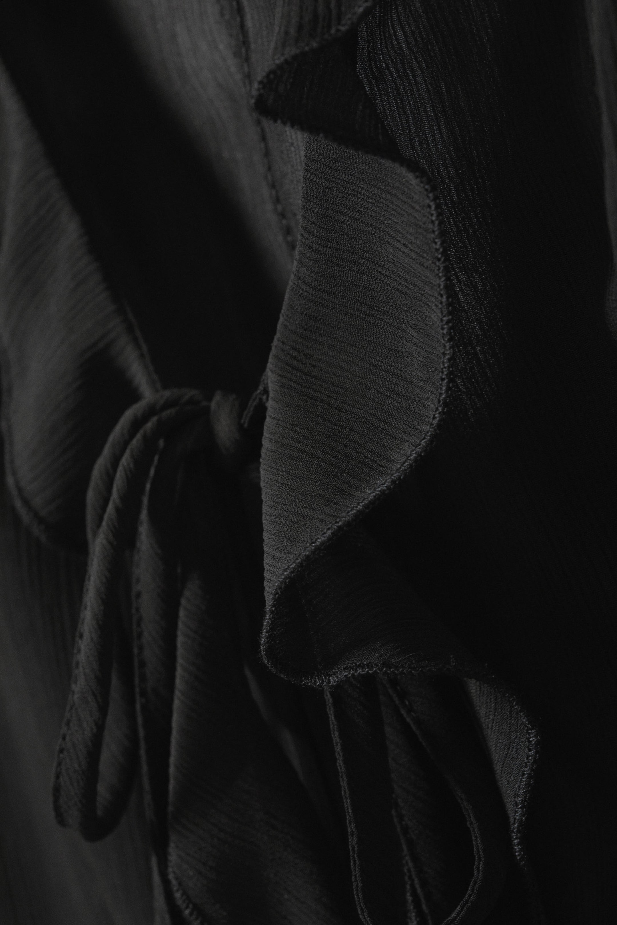 Black - Sheer Chiffon Tie Blouse - 4