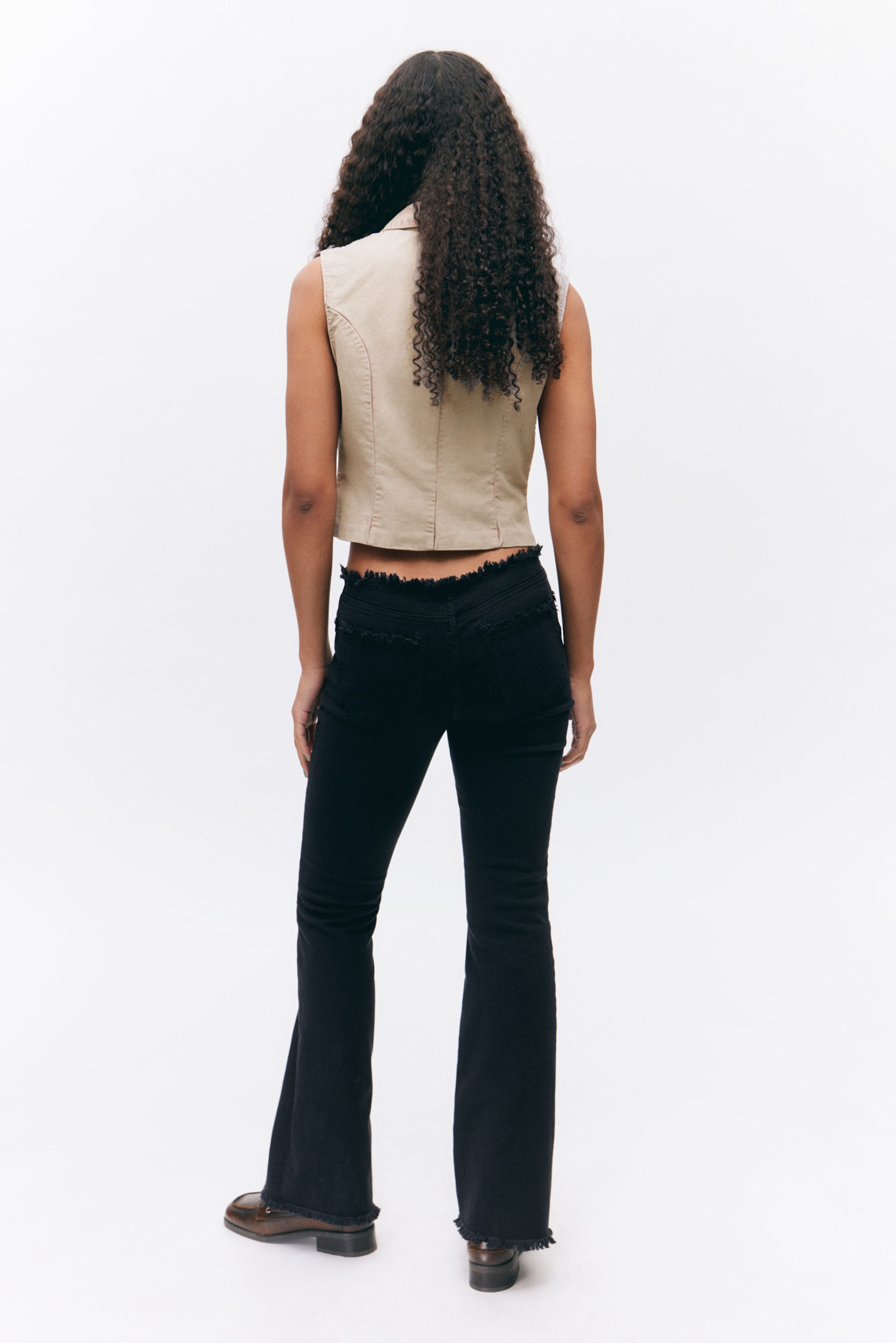 Black - Frayed Low Waist Twill Trousers - 3