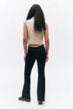 Black - Frayed Low Waist Twill Trousers - 3