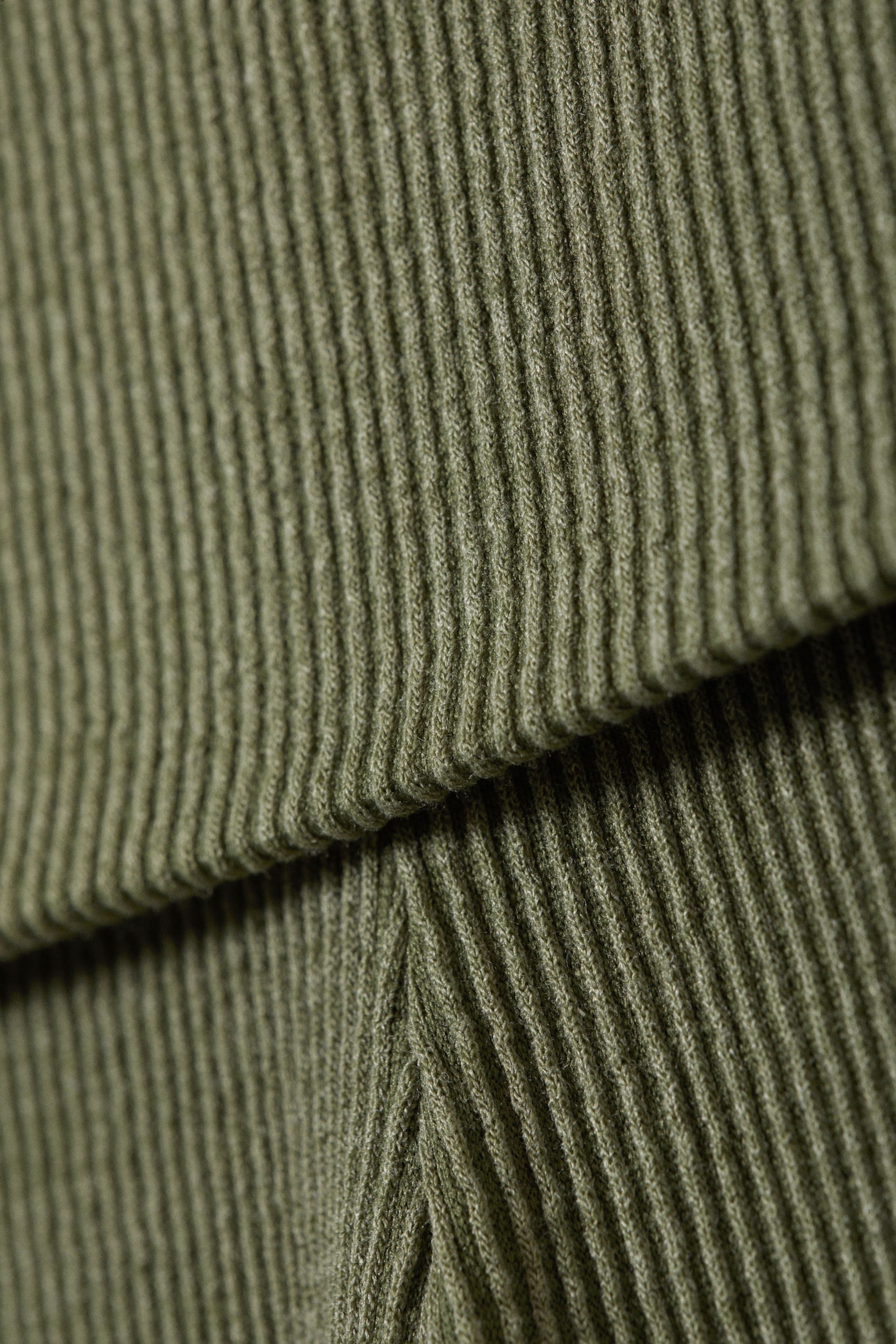 Dark Khaki Green - Low Waist Flared Ribbed Trousers - 4