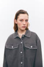 Dark Grey - Cropped Boxy Twill Jacket - 2