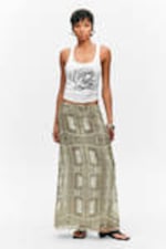 Khaki Green - Baroque Collage - Printed Low Rise Maxi Skirt - 0