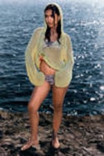 Light Yellow - Open-knit Hooded Sweater - 2