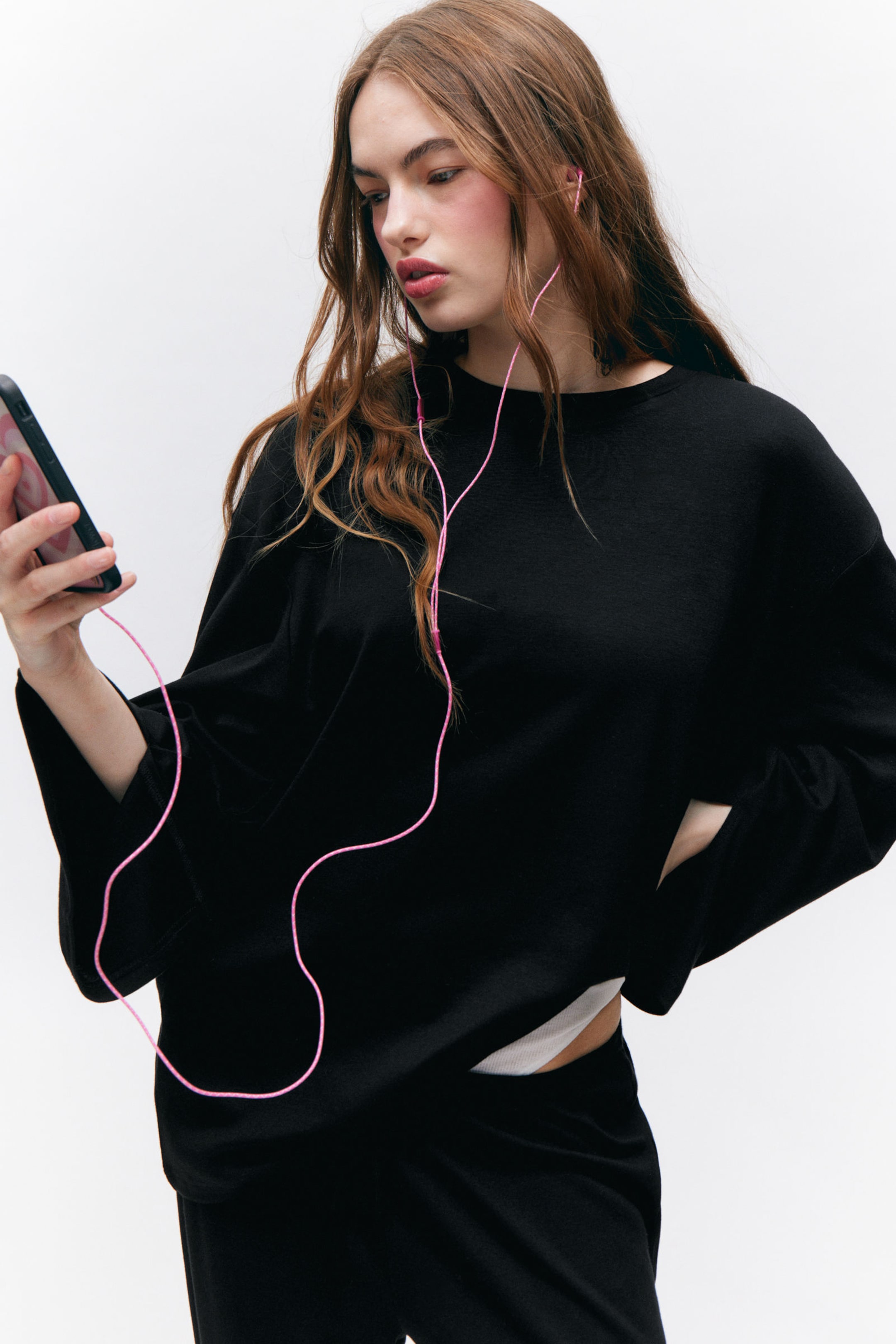 Black - Soft Oversized Long-Sleeved Top - 1
