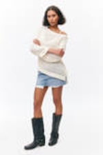 White - Loose Open-Knit Side Slit Sweater - 0