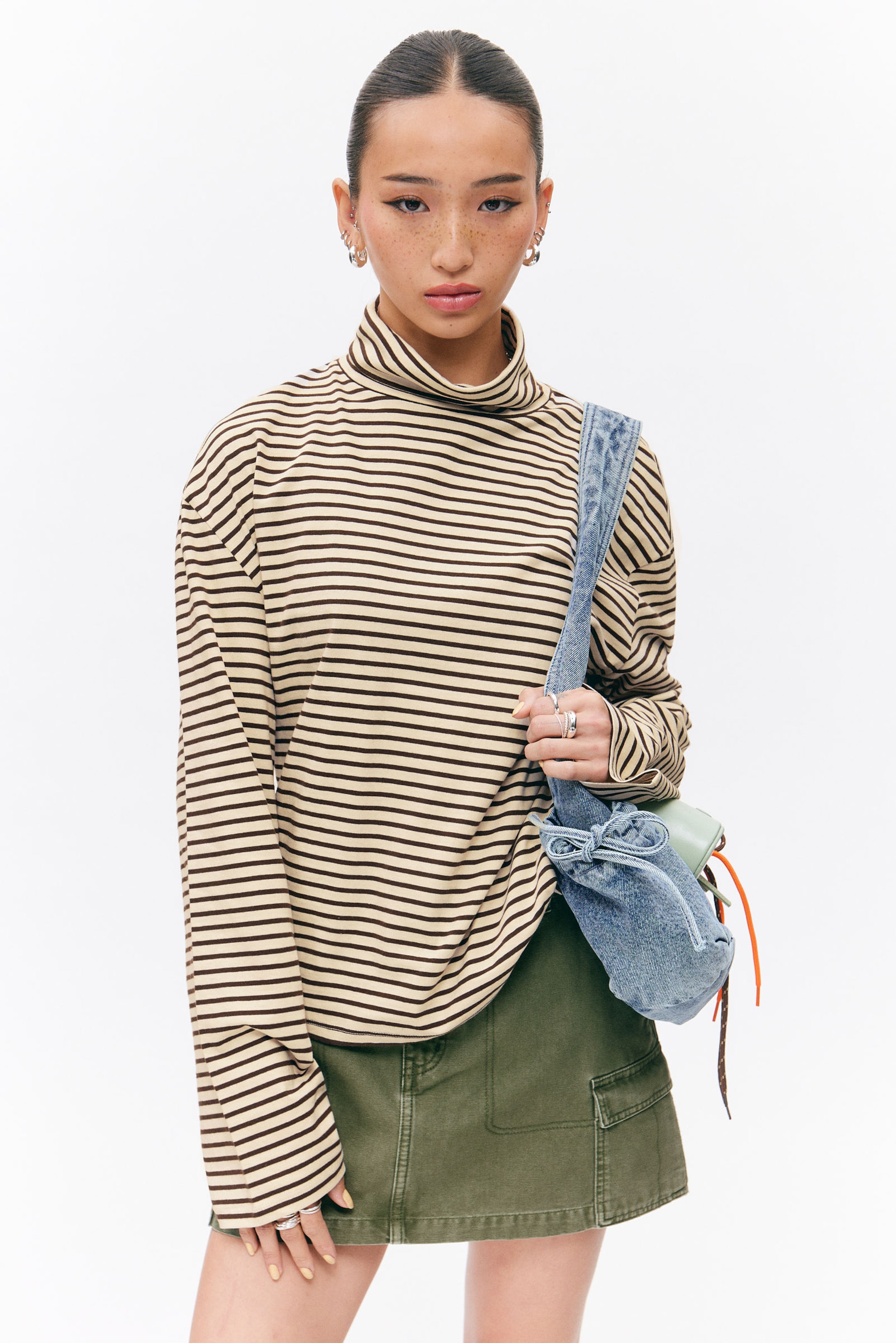 #443B33 - Boxy Long-Sleeved Mock Turtleneck Top - 2