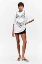 White - Lingerie Print - Oversized Cotton T-shirt - 1