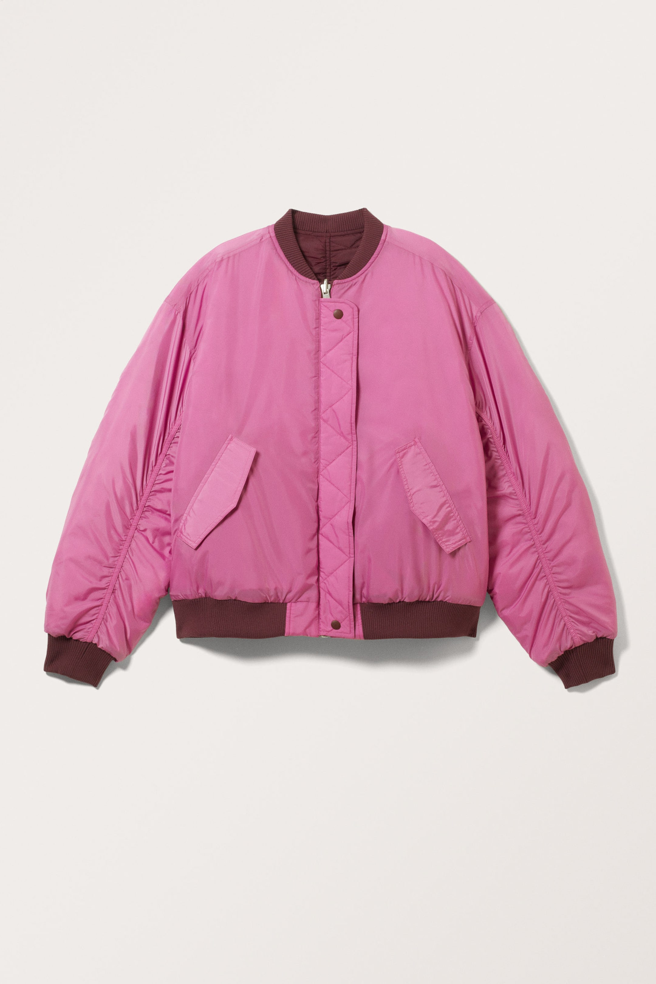 Dark Red/Hot Pink - Loose Reversible Bomber Jacket - 7