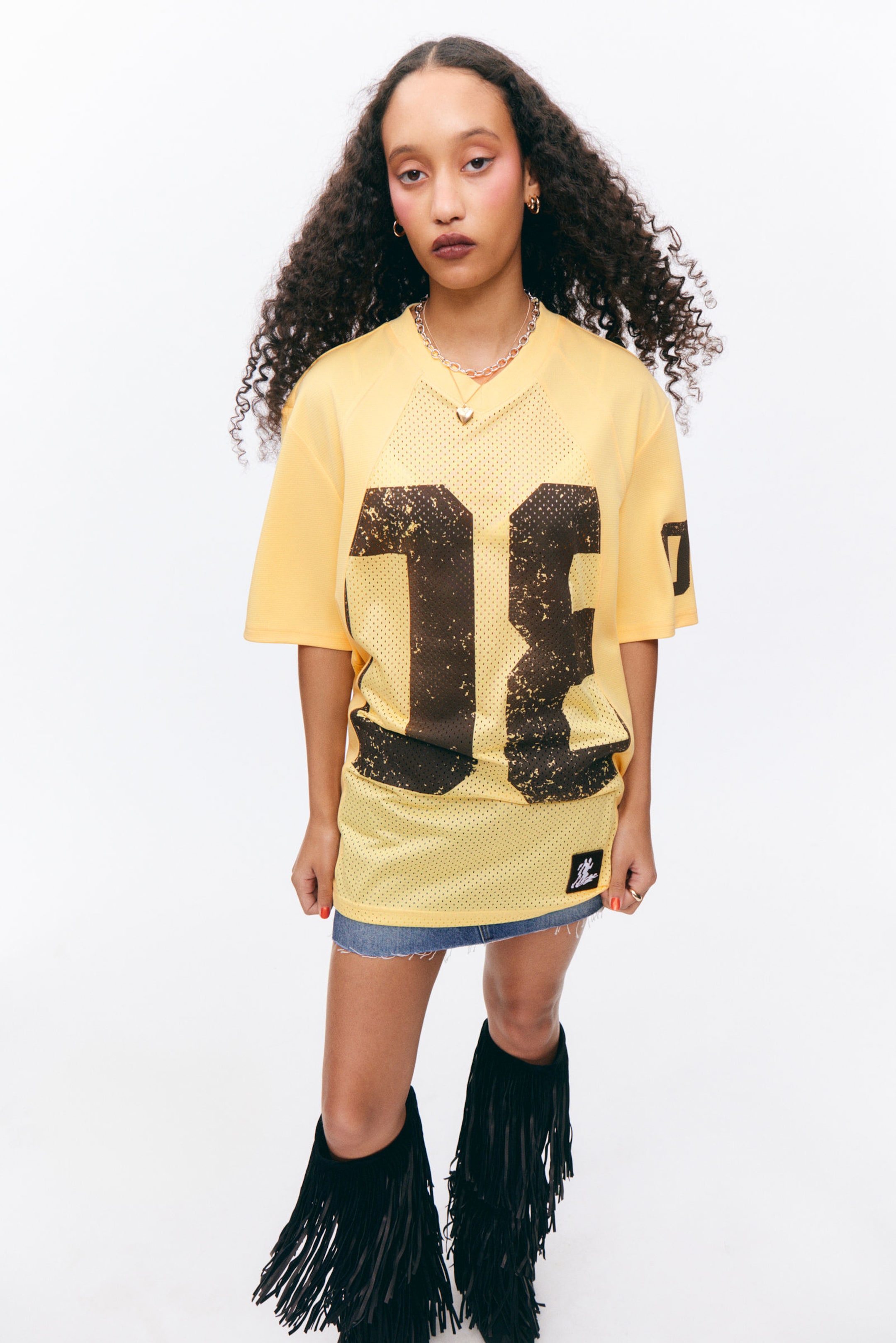 Light Yellow & Brown - Sporty Mini T-shirt Dress - 2