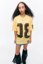 Light Yellow & Brown - Sporty Mini T-shirt Dress - 2