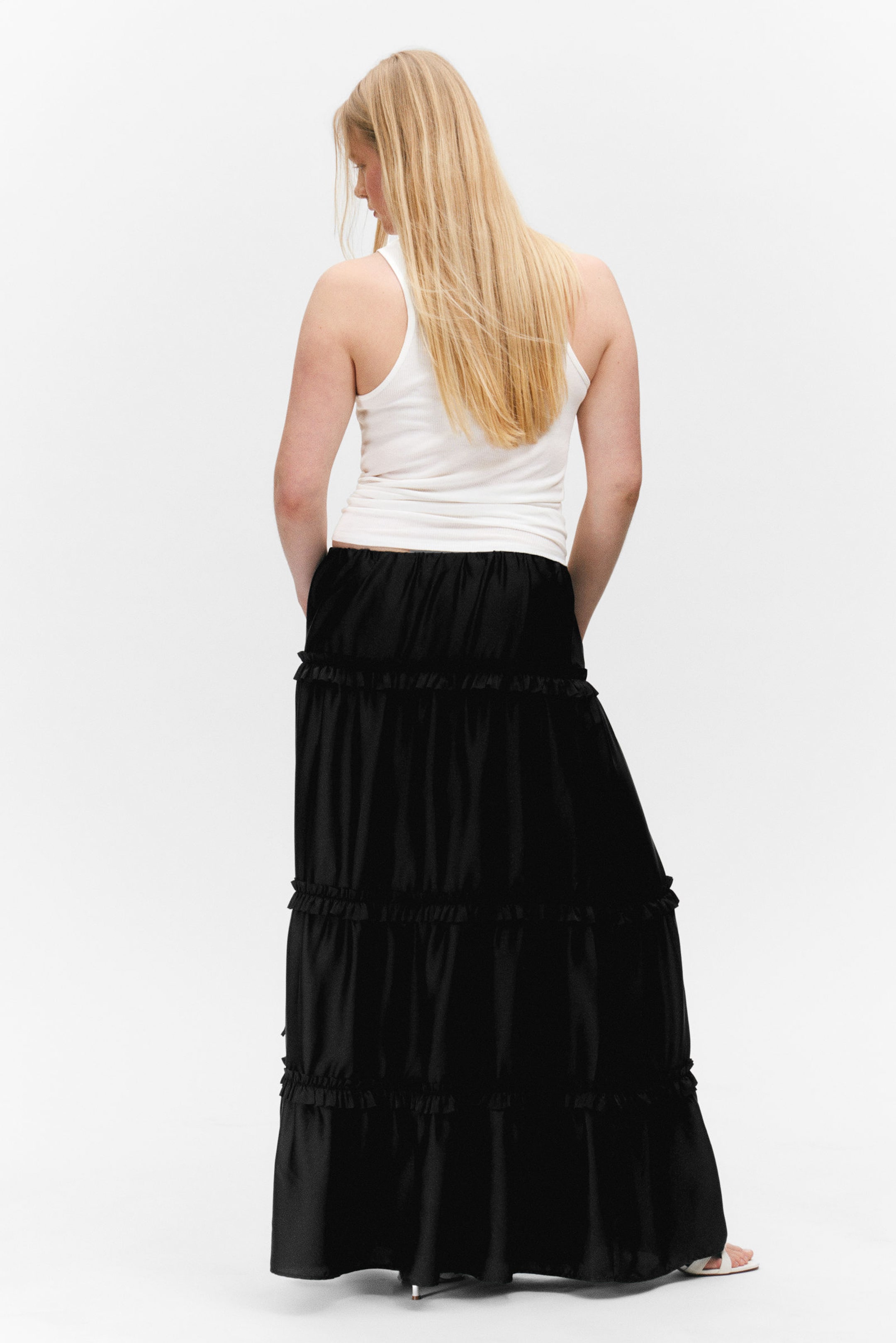 Black - Tiered Frilled Maxi Skirt - 3