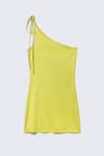 Bright Yellow - Asymmetric Strap Tie Mini Dress - 4