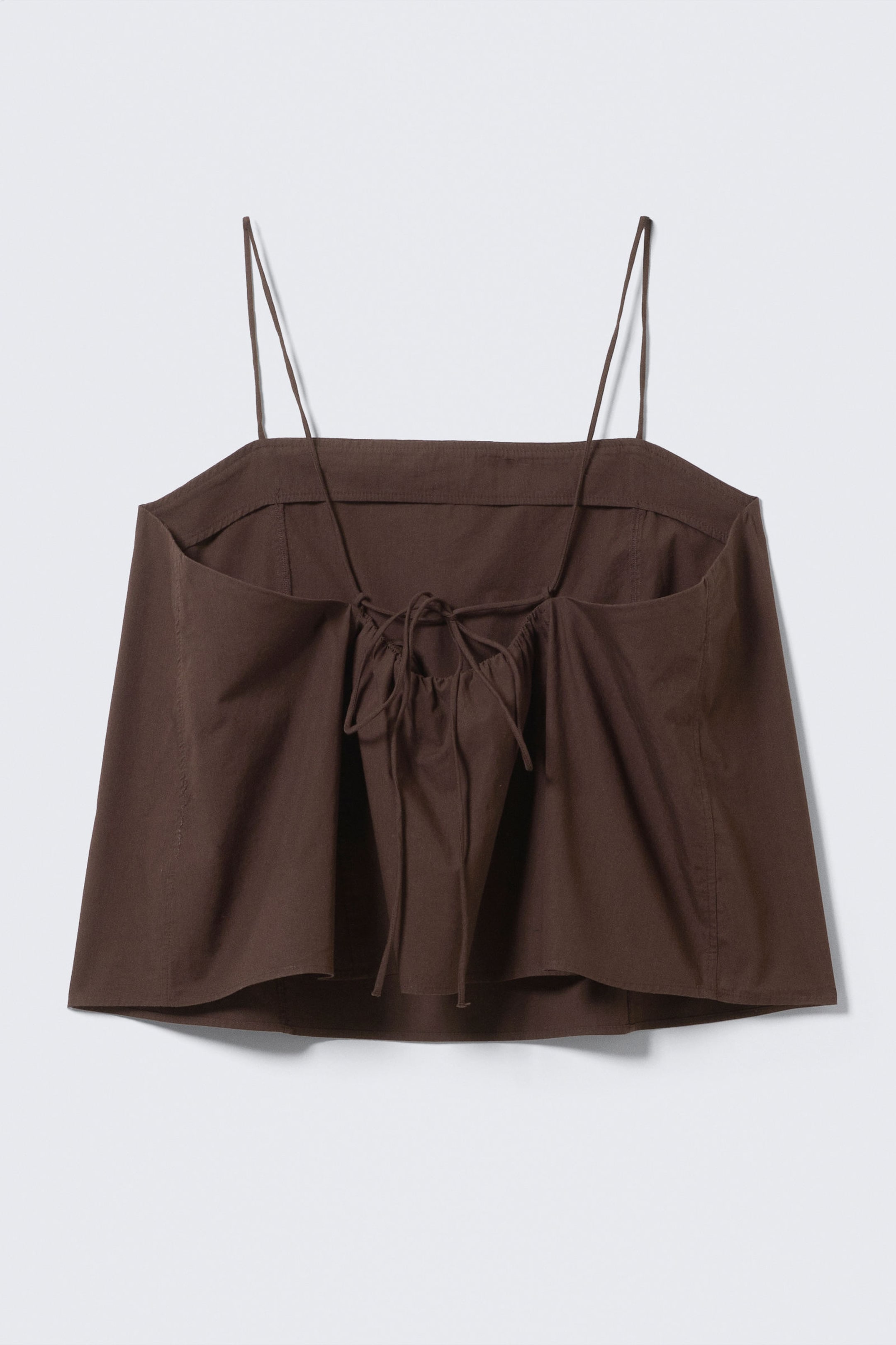 Dark Brown - Drawstring Poplin Strap Top - 5