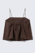 Dark Brown - Drawstring Poplin Strap Top - 5