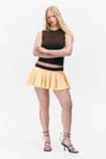 Yellow - Black Waistband - Low Rise Flared Mini Skort - 0