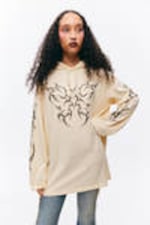 Light Beige - Tribal Butterfly - Oversized Hoodie Mini Dress - 1