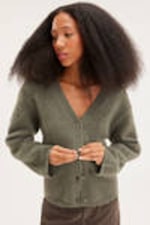 Dark Khaki Green - Fluffy knit cardigan - 0