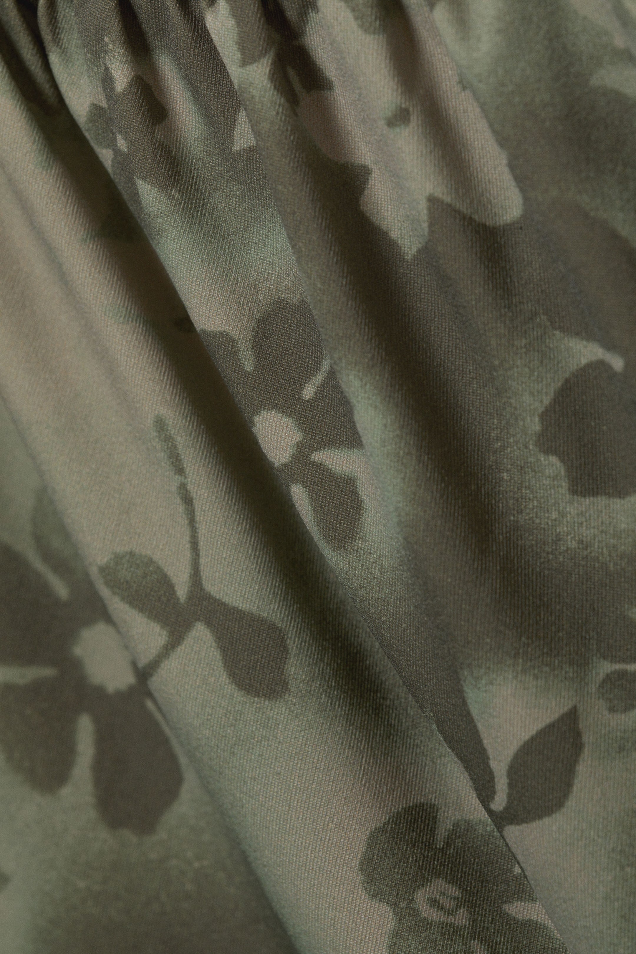 Khaki Green - Spray Flowers - Draped One-Shoulder Nylon Top - 4