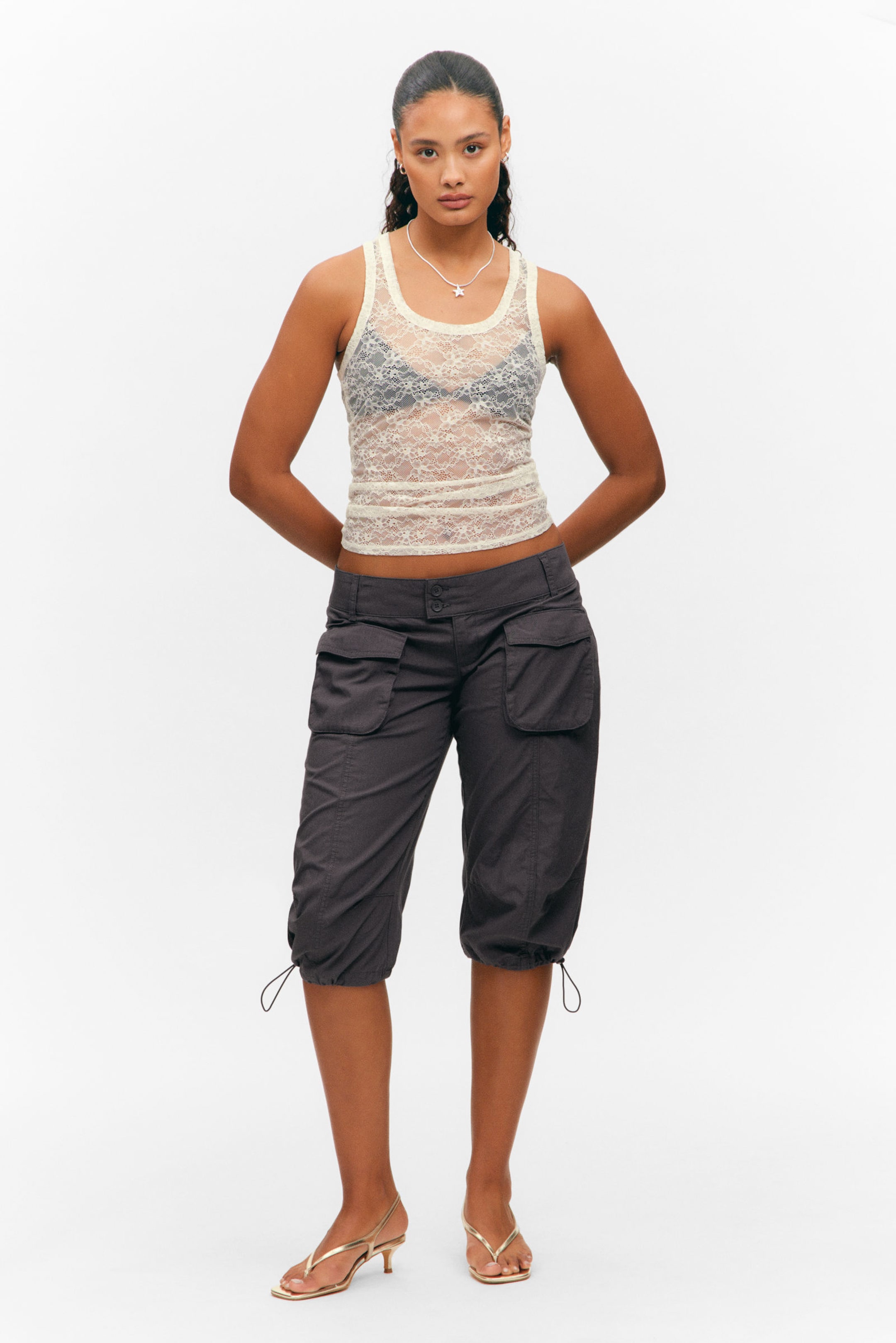 #ECE9E2 - Sheer Lace Sleeveless Tank Top - 2