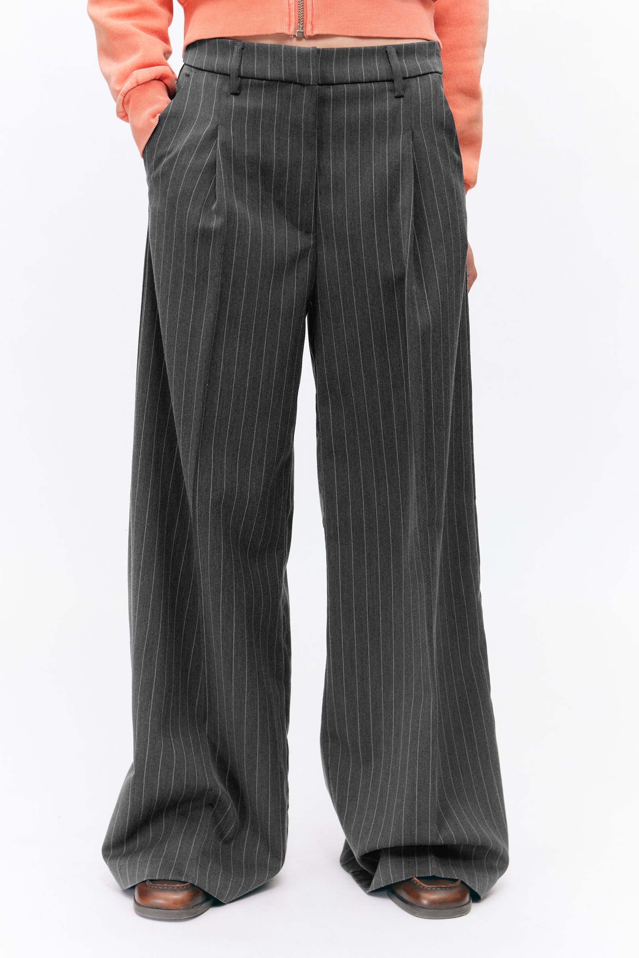 #505050 - Pleated High Waist Wide Leg Suiting Trousers - 2