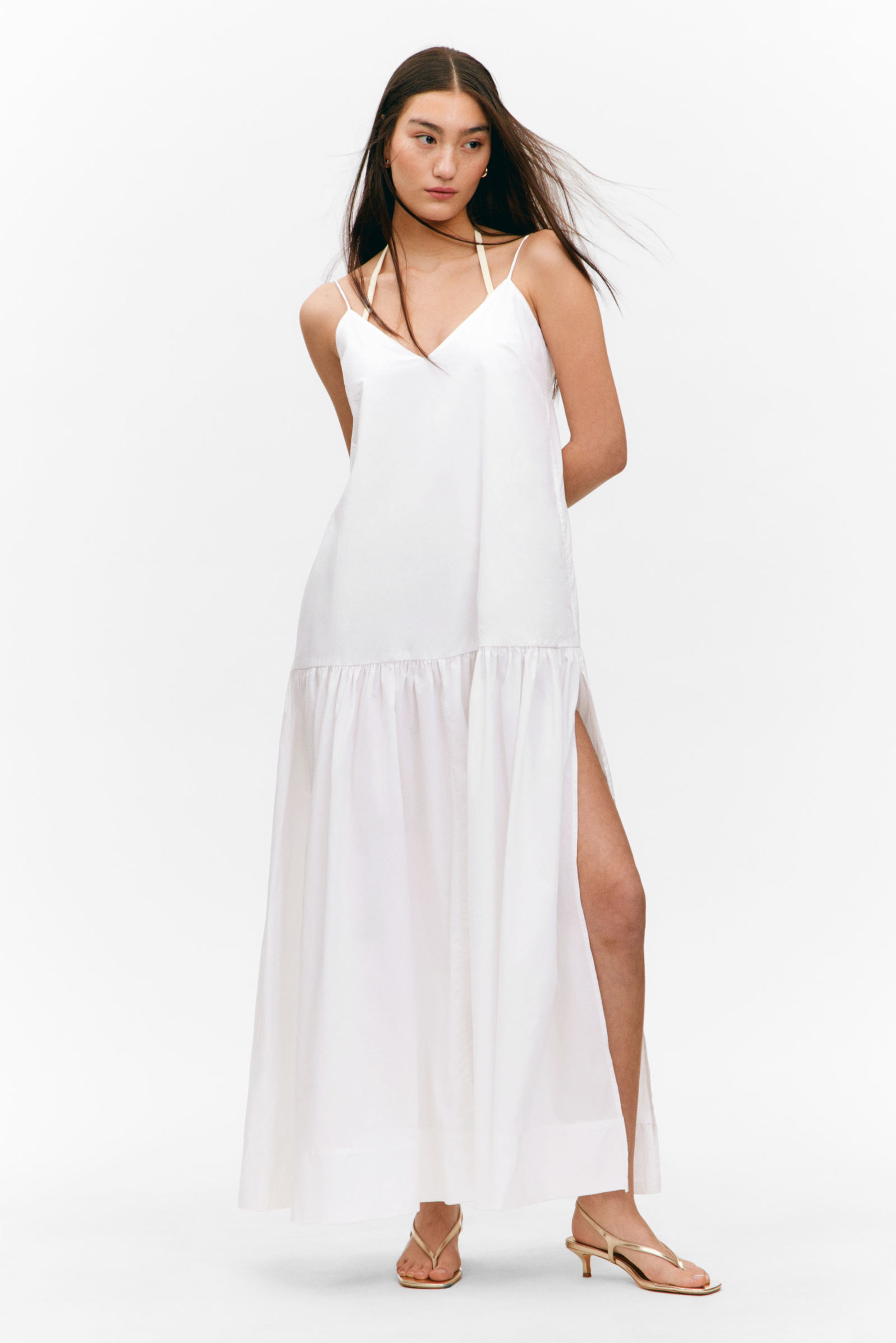 #FFFFFF - Tiered Cotton Poplin Maxi Dress - 1