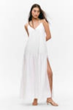 White - Tiered Cotton Poplin Maxi Dress - 0
