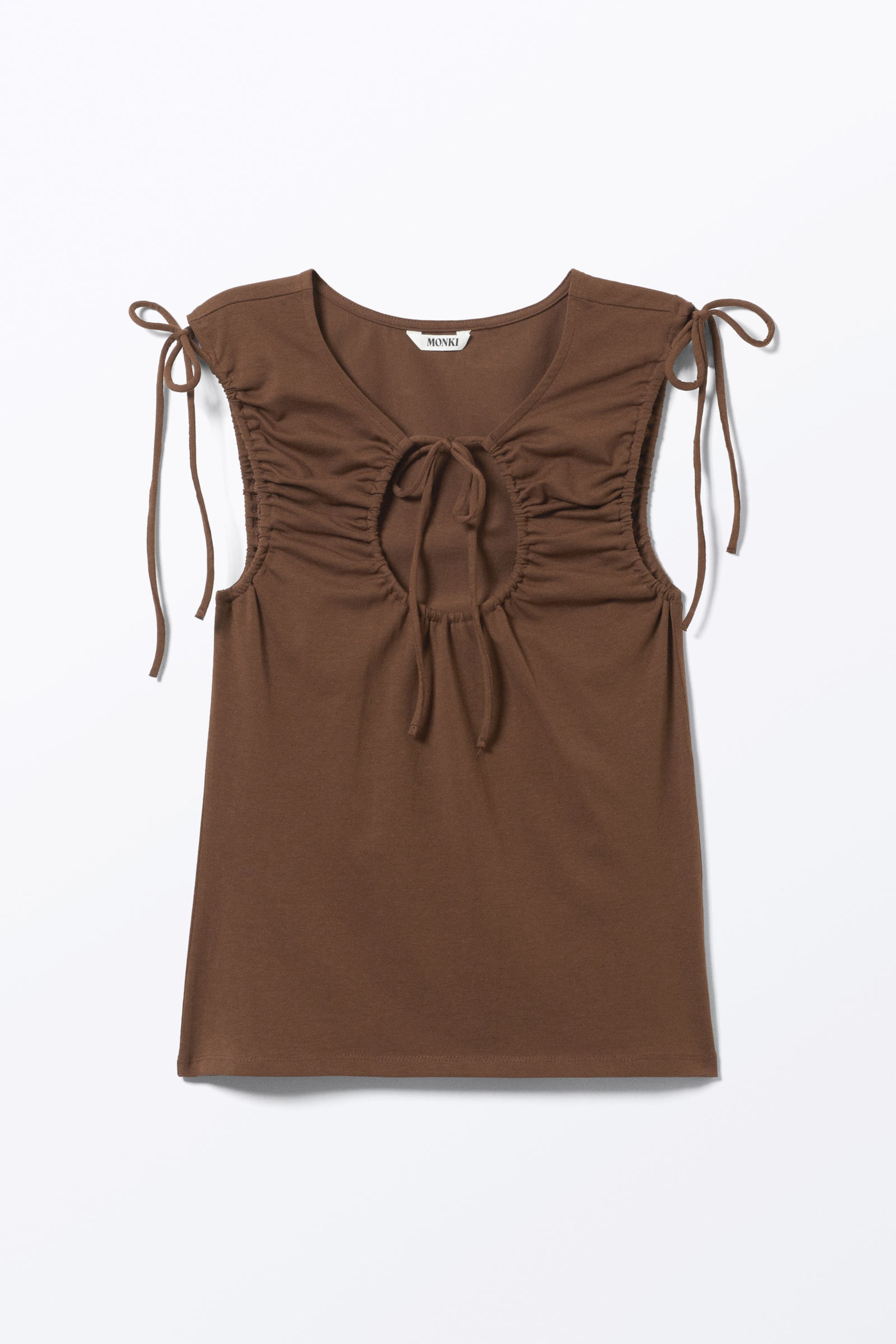 Brown - Sleeveless Tie Keyhole Top - 3
